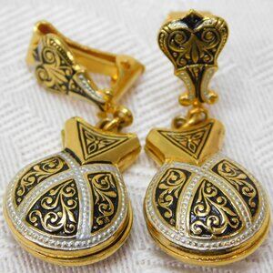 Vintage Damascene Drop Earrings